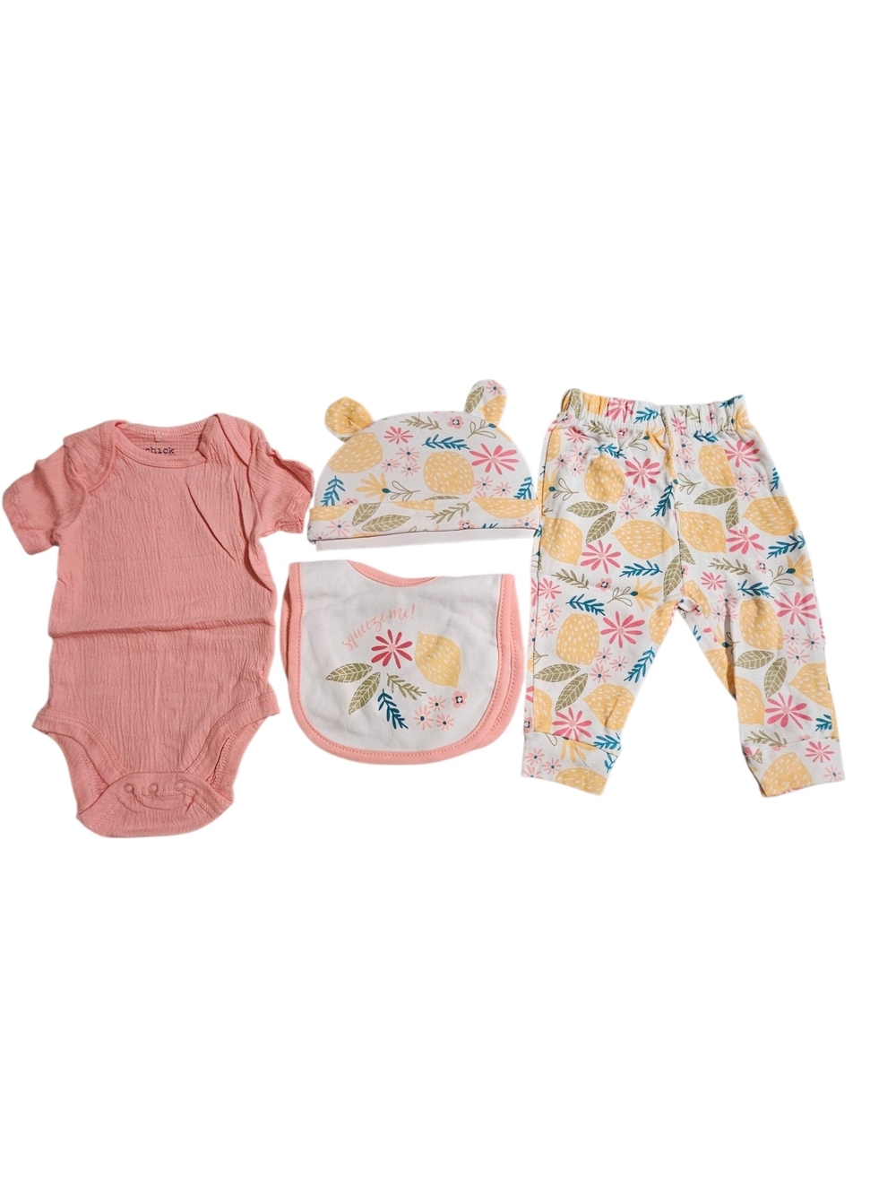 chick pea Coral & White Floral 'Squeeze Me' Baby Bib Set - Picture 2 of 4